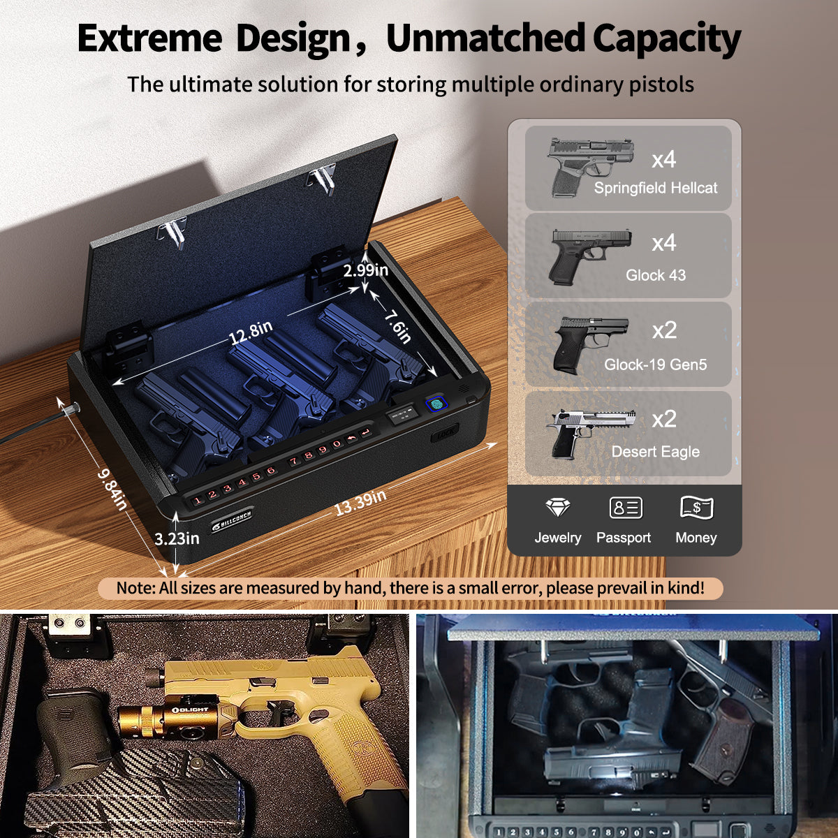 BILLCONCH Gun Safe for Pistols - Biometric Gun Safe 4 Ways Quick Access