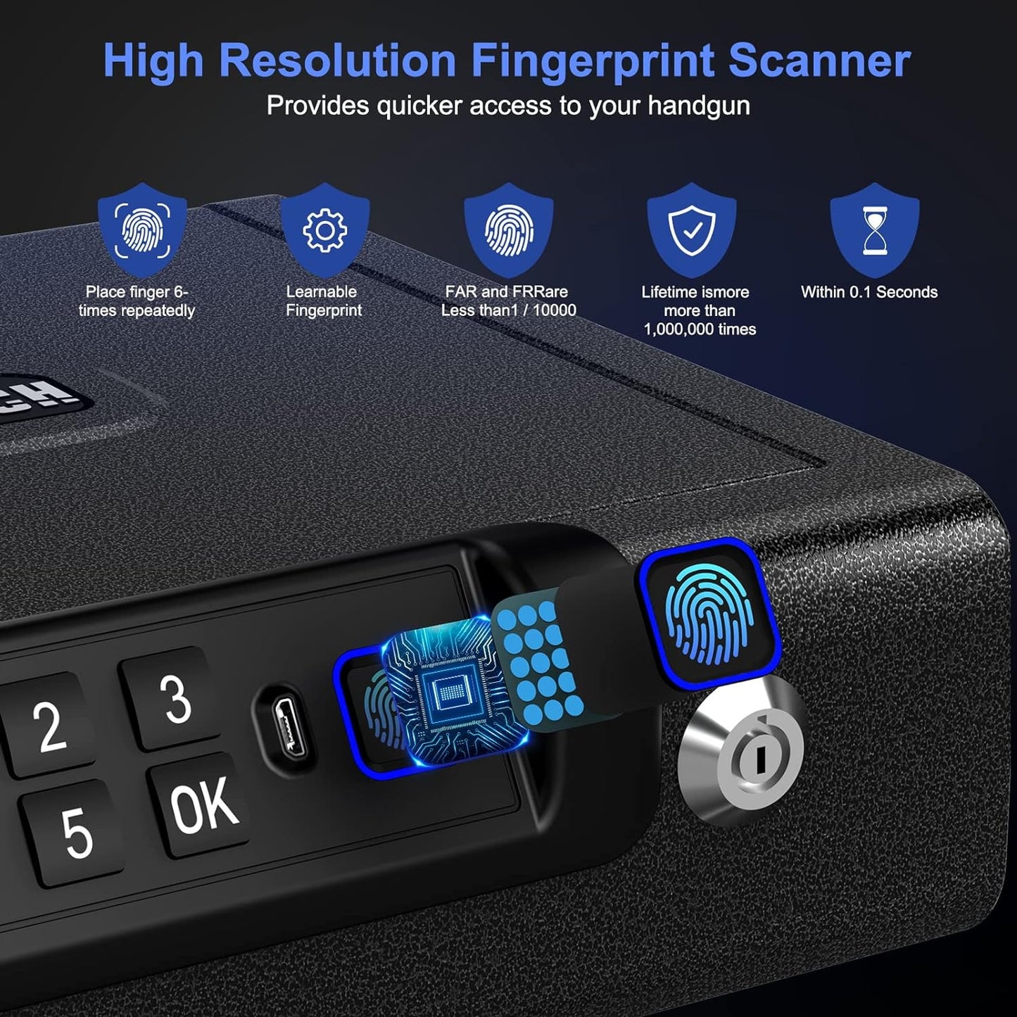BILLCONCH Gun Safe, A1 Biometric Gun Safe for Handgun 3-Ways unlock Safe