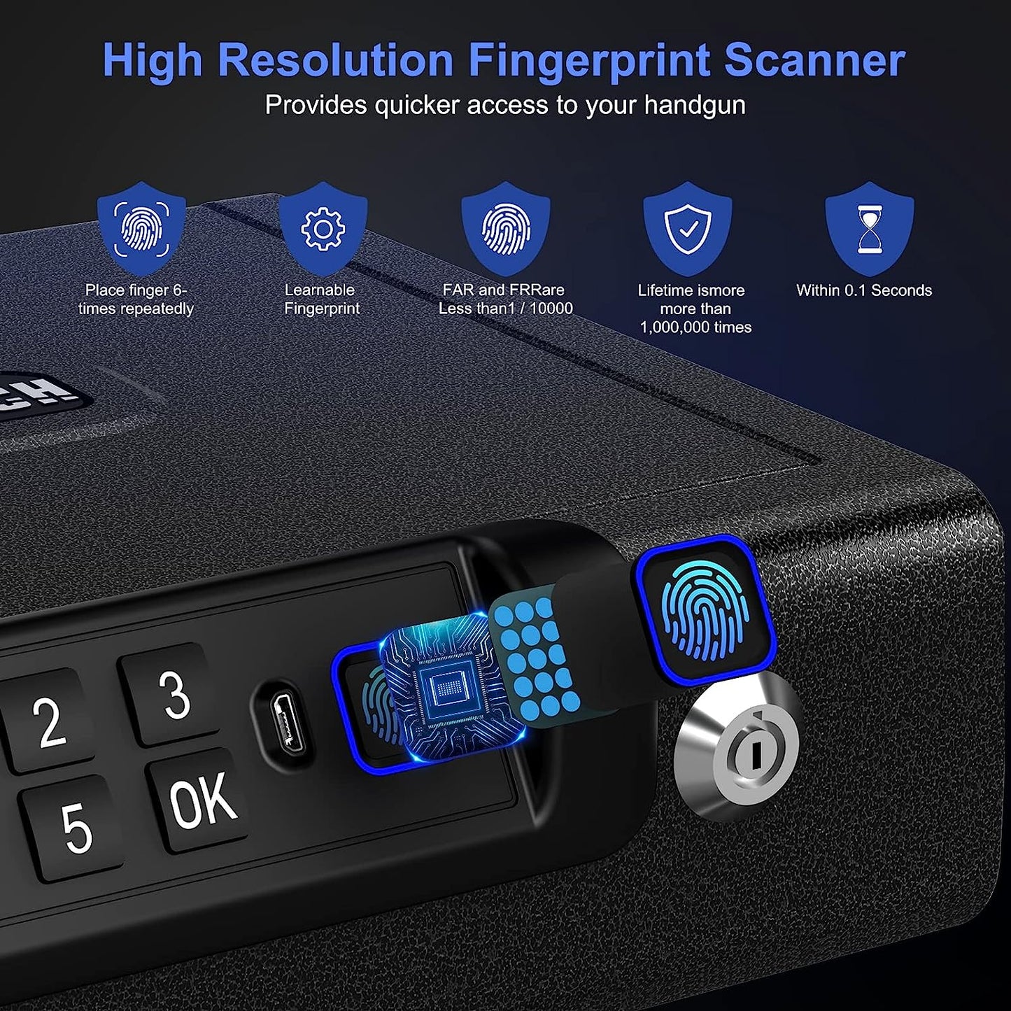 BILLCONCH Gun Safe, A2 Biometric Gun Safe for Pistols 3-Ways unlock Safe