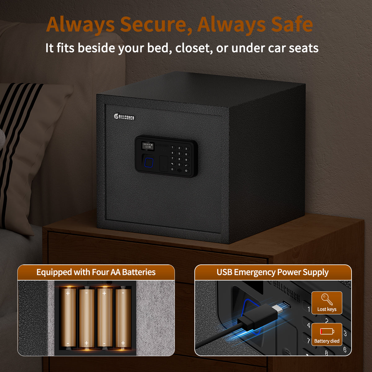 Billconch Smart Gun Safe for Multiple Pistols Model260- Automatic Lock Safe Box